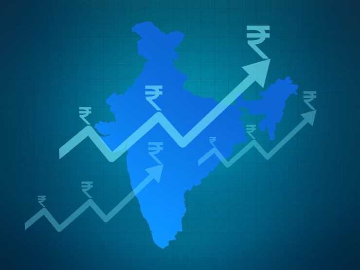 India’s economic growth highlighted with rupee signs and invest opportunities
