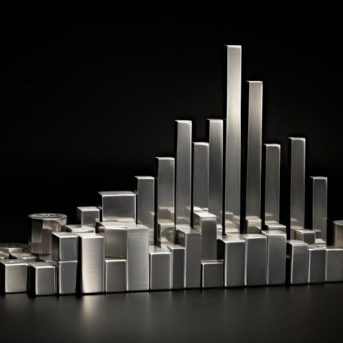 Silver bar graph symbolizing growth in the silver economy on a sleek black background.
