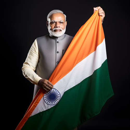 Prime minister Narendra Modi holding the Indian flag, symbolizing national empowerment and pride